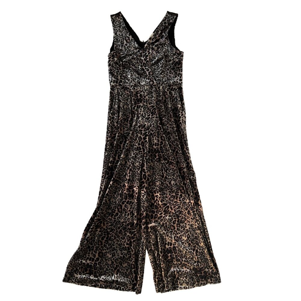 Mystree Animal Print Velvet Wide Leg Jumpsuit Sleeveless Party‎ Mob Wife Glam M